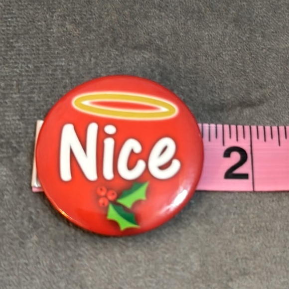 Naughty and Nice Buttons Set of 2 Christmas Holiday Pin backs Mistletoe Halo - Picture 5 of 5